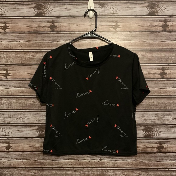 LAST CHANCE! Graphic Love Heart Black Crop Top - Picture 2 of 8